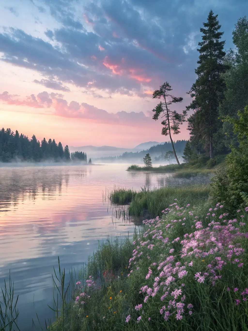 An image showing a serene lake at dawn, with ducks taking flight, representing a duck hunting event organized by C4D, highlighting the natural beauty and the thrill of the hunt.