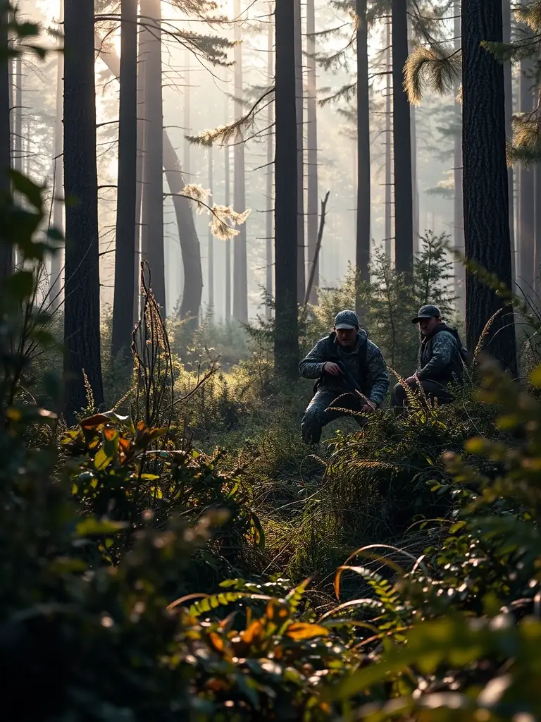 A photograph of a hunter aiming at a deer in a controlled hunting area, showcasing the deer hunting program organized by C4D, emphasizing responsible hunting and wildlife management.